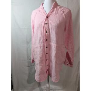 Lulu B Pink Shirt 100% Cotton Gauze Women's Size Medium Tunic Rough Hem V-neck